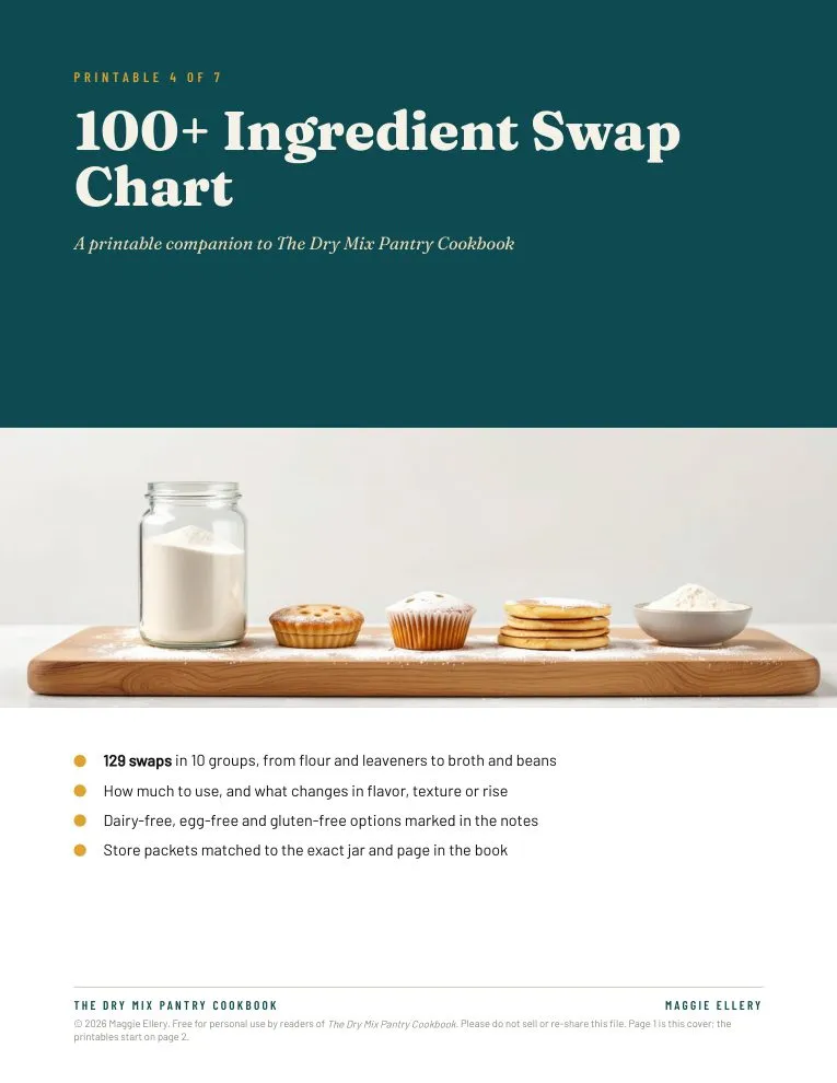 First page of the 100+ Ingredient Swap Chart printable