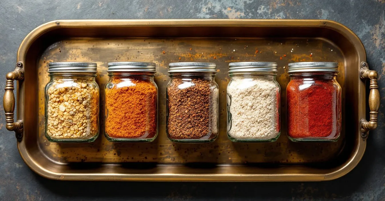 A tray of homemade dry mixes in glass jars
